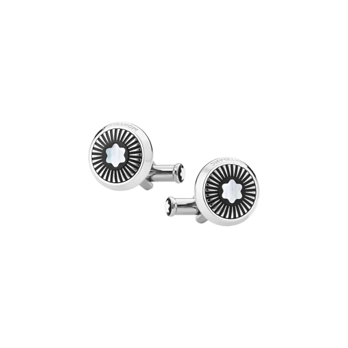 Butoni rotunzi din oțel inoxidabil cu model de raze și emblemă din sidef cu strat de zăpadă