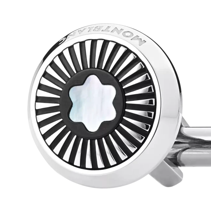 Butoni rotunzi din oțel inoxidabil cu model de raze și emblemă din sidef cu strat de zăpadă