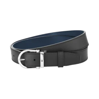 Catarama în formă de potcoavă negru/albastru Curea din piele reversibilă de 35 mm