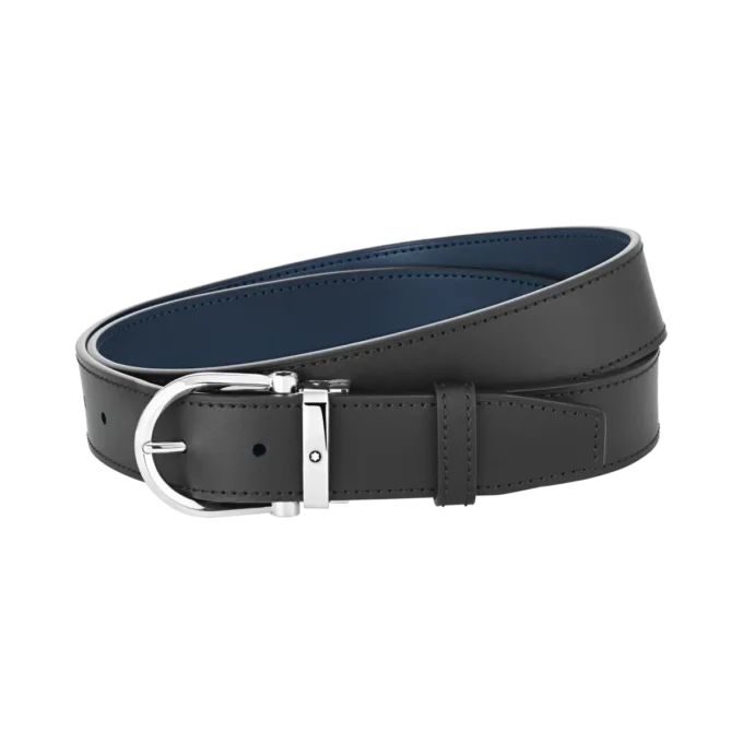 Catarama în formă de potcoavă negru/albastru Curea din piele reversibilă de 35 mm