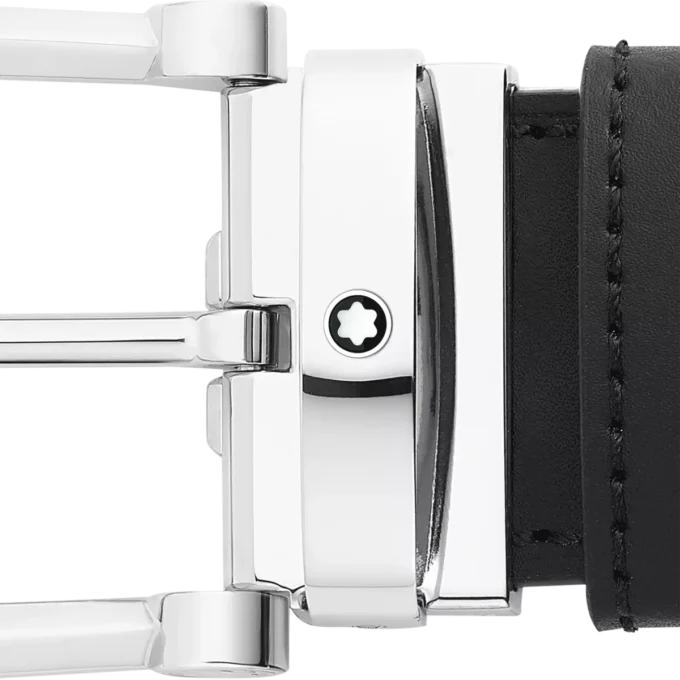 Catarama în formă de potcoavă negru/albastru Curea din piele reversibilă de 35 mm