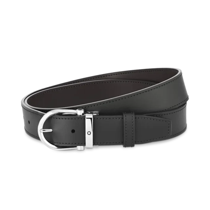 Catarama în formă de potcoavă negru/maro Curea reversibilă din piele de 35 mm