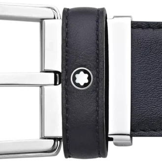 Curea din piele albastră cu cataramă în formă de potcoavă, 35 mm