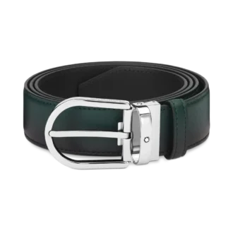 Curea din piele de 35 mm cu cataramă în formă de potcoavă, verde britanic sfumato