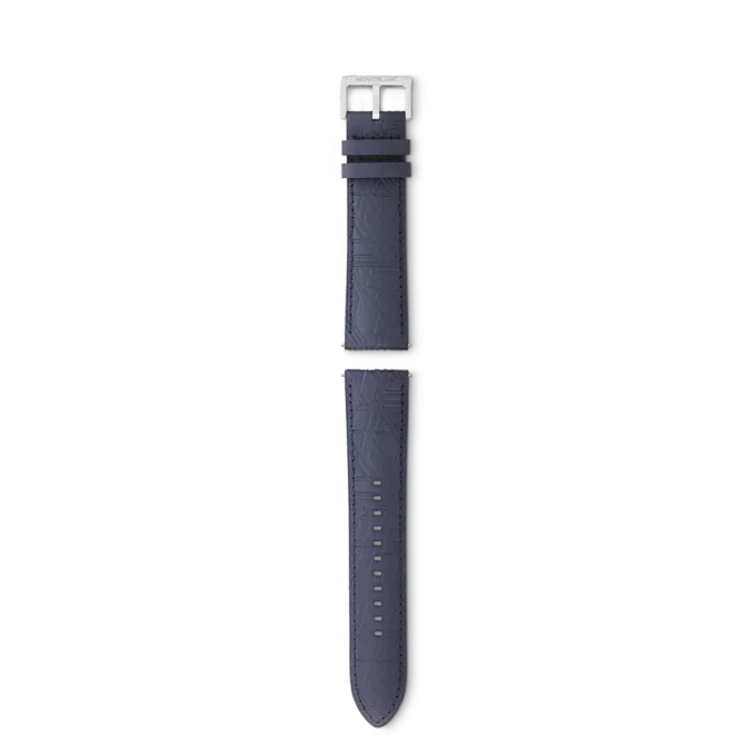Curea din piele de vițel albastră cu cataramă gri Curea din piele de vițel albastră cu cataramă gri