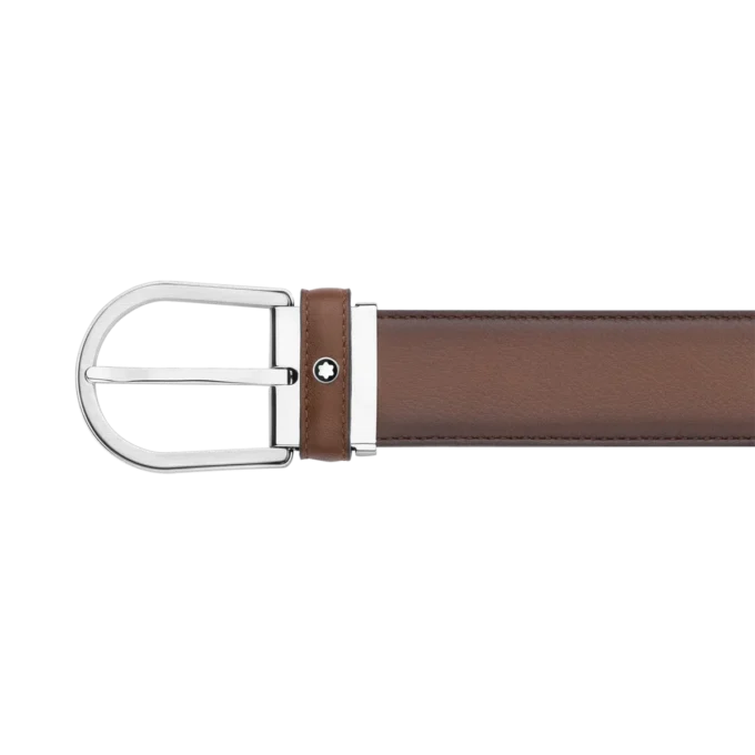 Curea din piele maro cu cataramă în formă de potcoavă de 35 mm