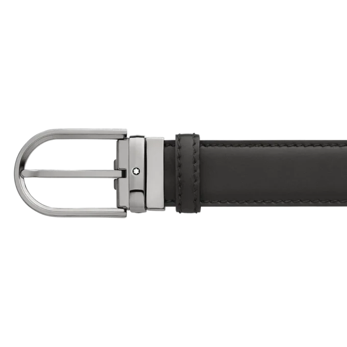 Curea din piele neagră cu cataramă în formă de potcoavă, 35 mm