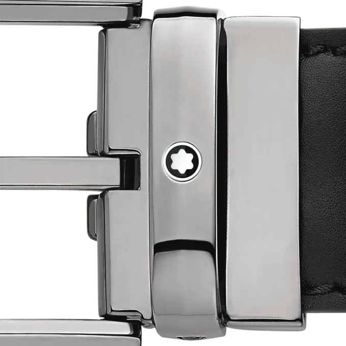 Curea din piele neagră cu cataramă în formă de potcoavă, 35 mm