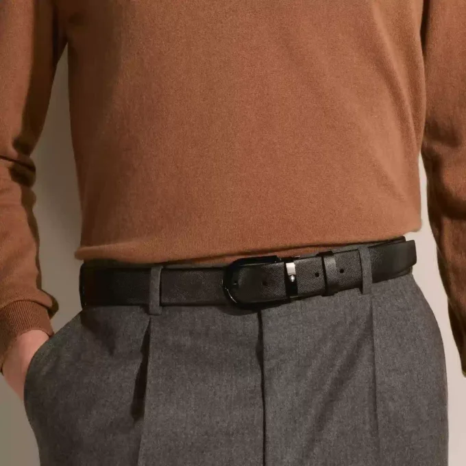 Curea din piele neagră de 35 mm cu cataramă în formă de potcoavă