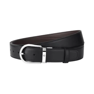 Curea din piele neagră/maro cu cataramă în formă de potcoavă de 35 mm