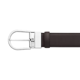 Curea din piele neagră/maro cu cataramă în formă de potcoavă de 35 mm