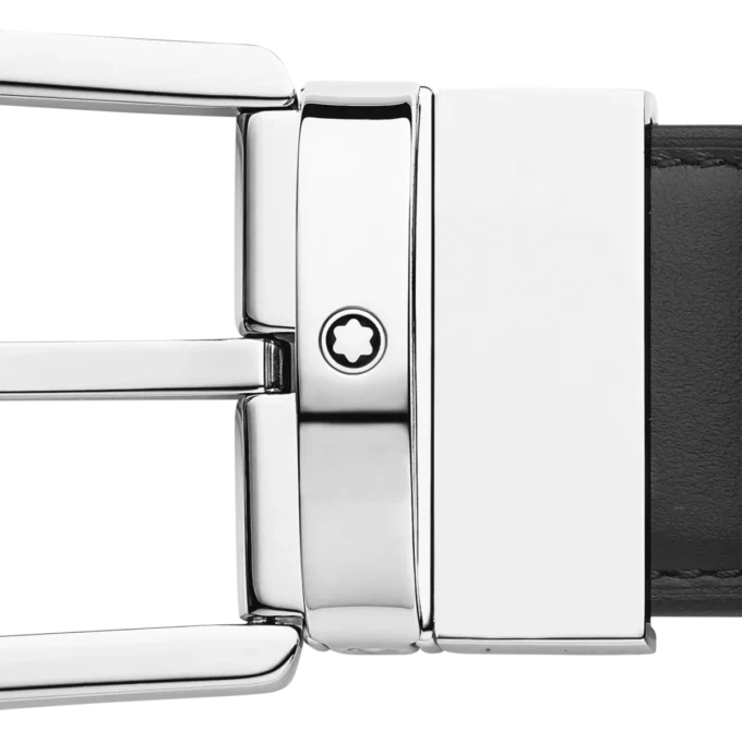 Curea din piele neagră/maro cu cataramă în formă de potcoavă de 35 mm