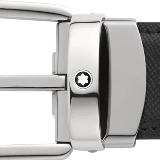 Curea din piele reversibilă cu cataramă în formă de potcoavă, negru/albastru, 30 mm