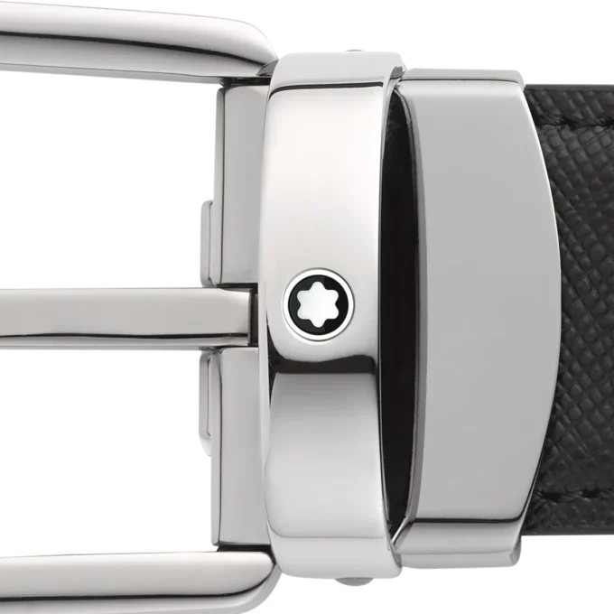 Curea din piele reversibilă cu cataramă în formă de potcoavă, negru/albastru, 30 mm