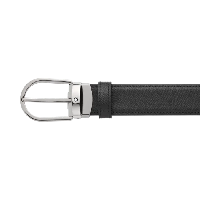 Curea din piele reversibilă cu cataramă în formă de potcoavă, negru/albastru, 30 mm