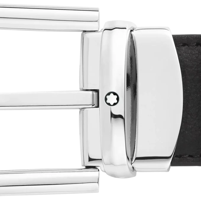 Curea din piele reversibilă cu cataramă în formă de potcoavă, negru/albastru, 30 mm