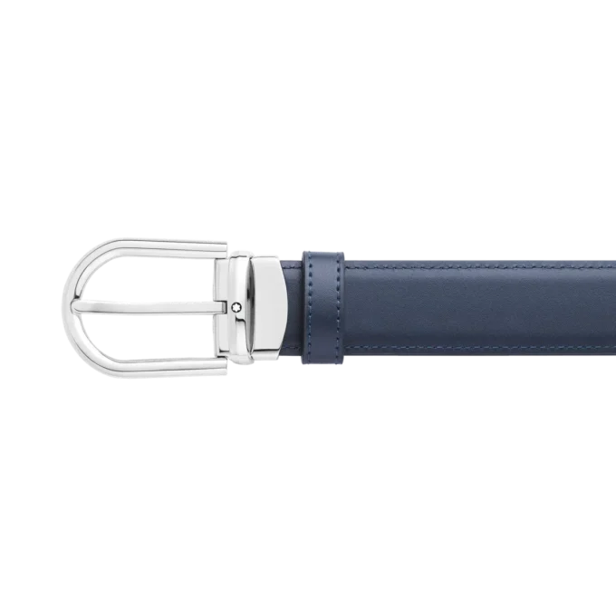 Curea din piele reversibilă cu cataramă în formă de potcoavă, negru/albastru, 30 mm