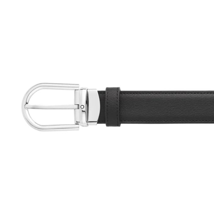 Curea din piele reversibilă cu cataramă în formă de potcoavă, negru/albastru, 30 mm