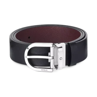 Curea reversibilă din piele cu cataramă Horseshoe imprimată negru/mosto 35 mm