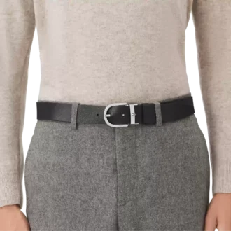 Curea reversibilă din piele cu cataramă Horseshoe imprimată negru/mosto 35 mm