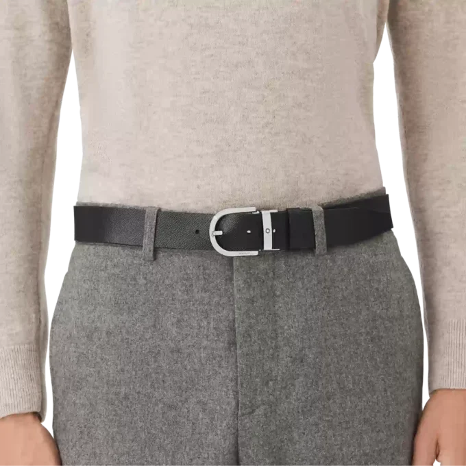 Curea reversibilă din piele cu cataramă Horseshoe imprimată negru/mosto 35 mm