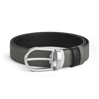 Curea reversibilă din piele cu cataramă în formă de potcoavă, medie/neagră, 30 mm