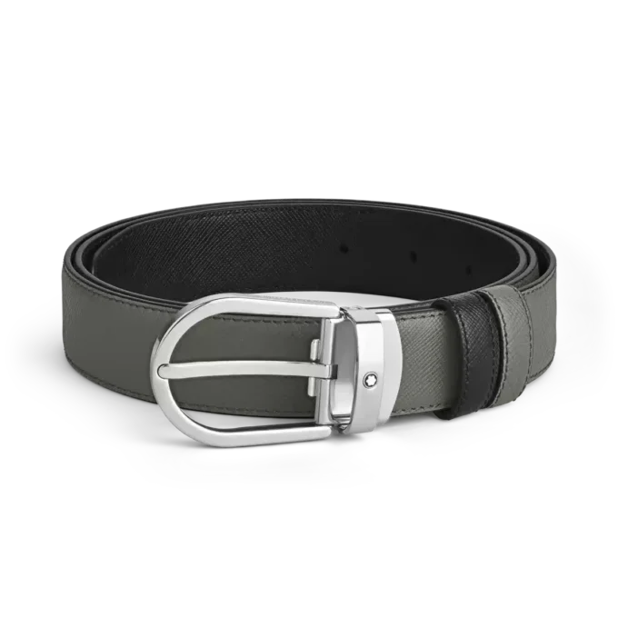 Curea reversibilă din piele cu cataramă în formă de potcoavă, medie/neagră, 30 mm