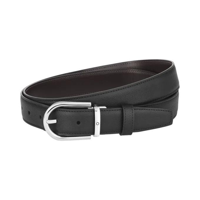 Curea reversibilă din piele cu cataramă în formă de potcoavă, negru/maro, 30 mm