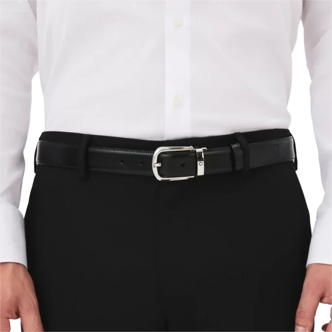 Curea reversibilă din piele cu cataramă în formă de potcoavă, negru/maro, 30 mm