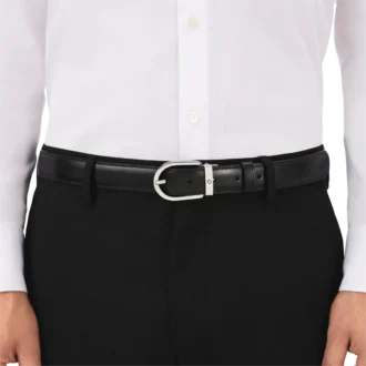 Curea reversibilă din piele cu cataramă în formă de potcoavă, negru/maro, 30 mm