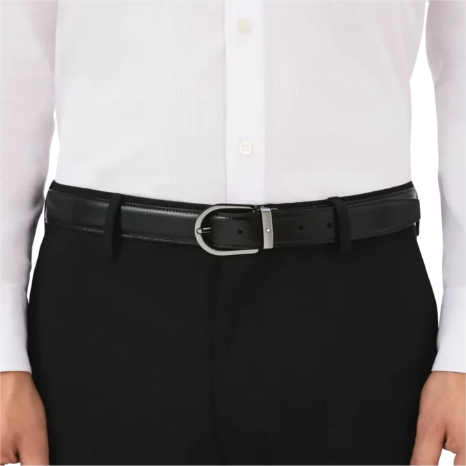 Curea reversibilă din piele cu cataramă în formă de potcoavă, negru/maro, 30 mm