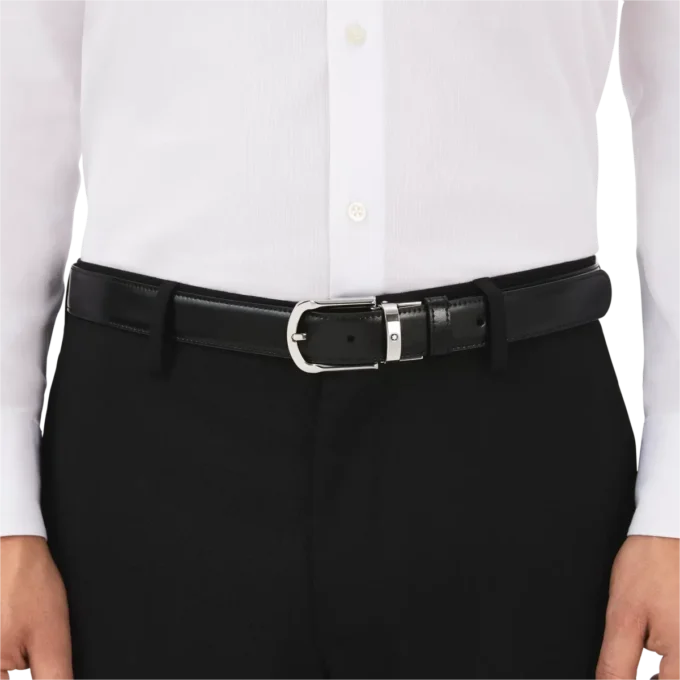 Curea reversibilă din piele cu cataramă în formă de potcoavă, negru/maro, 30 mm