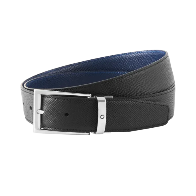 Curea reversibilă din piele neagră/albastră de 35 mm