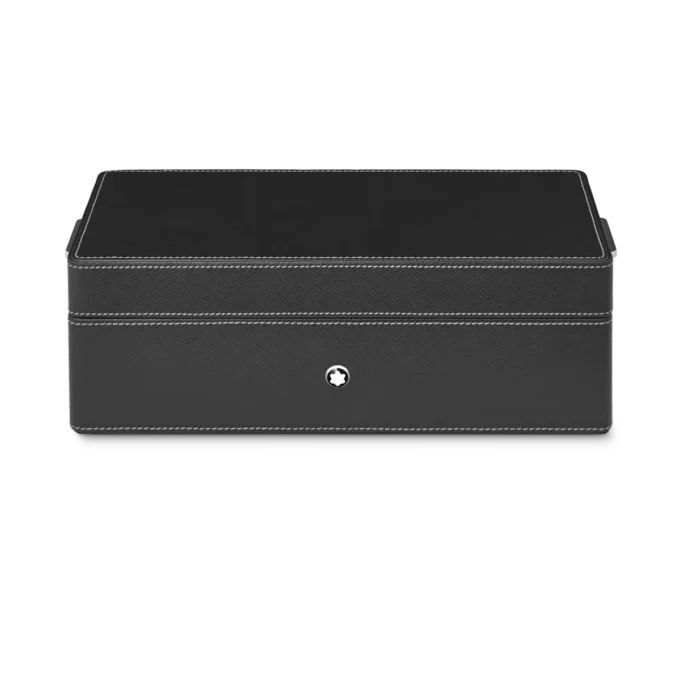 Cutie de birou din piele pentru trei instrumente de scris și o sticlă de cerneală