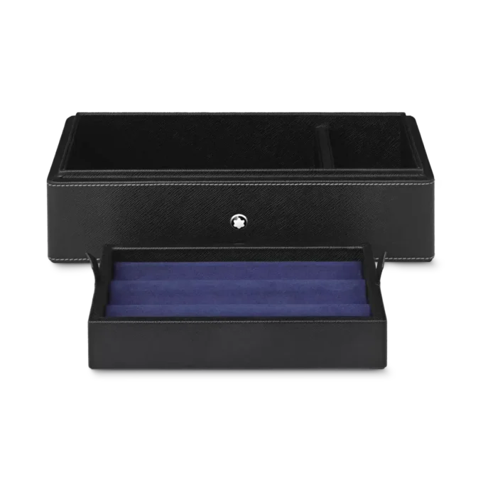 Cutie de birou din piele pentru trei instrumente de scris și o sticlă de cerneală