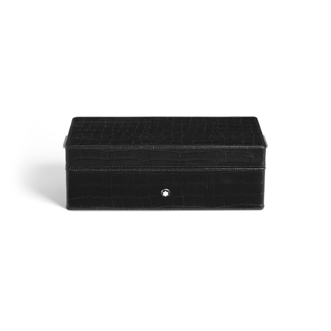 Cutie pentru stilouri, piele cu imprimeu croco, negru