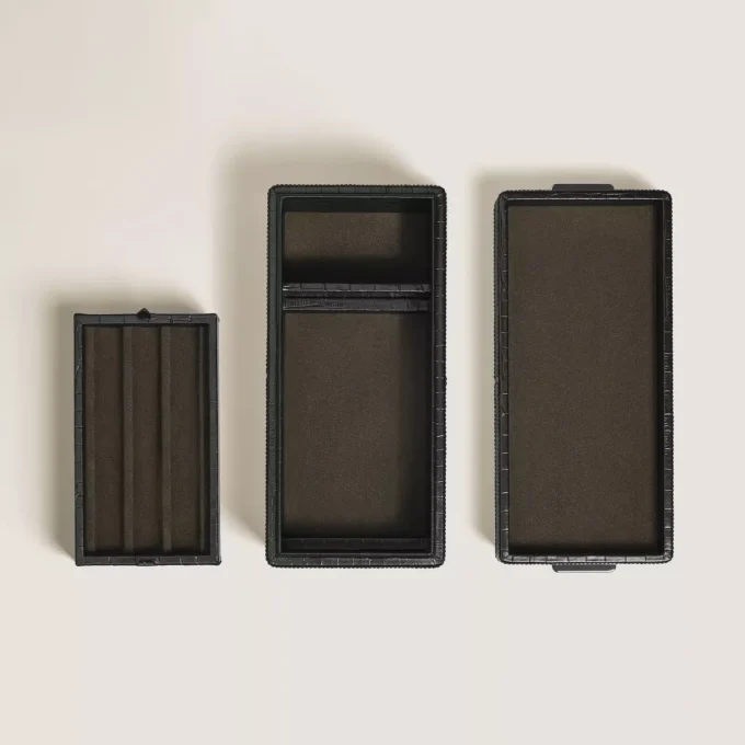 Cutie pentru stilouri, piele cu imprimeu croco, negru