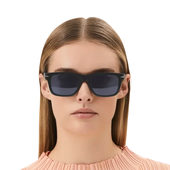 Ochelari de soare dreptunghiulari cu ramă din acetat de culoare neagră