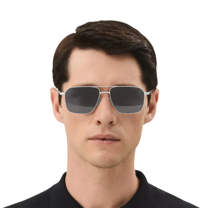 Ochelari de soare dreptunghiulari cu ramă metalică argintie