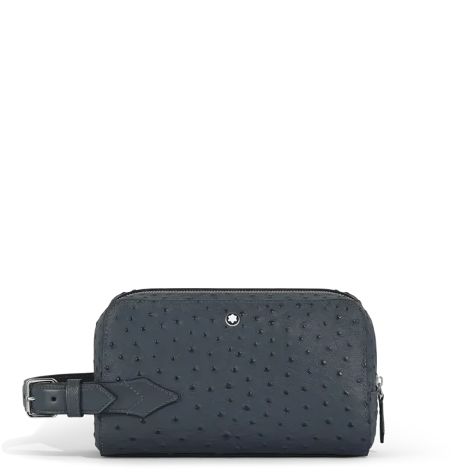 Pungă de toaletă din piele cu imprimeu de struț