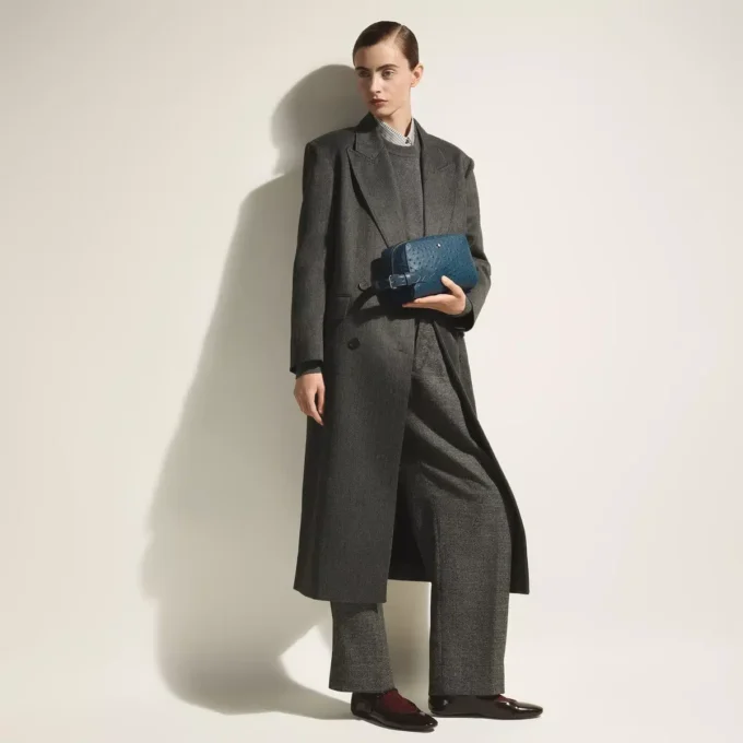 Pungă de toaletă din piele cu imprimeu de struț