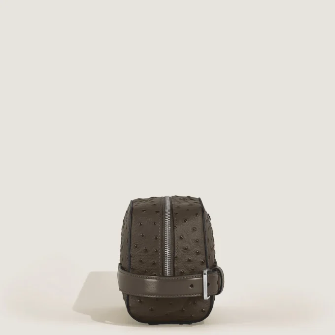 Pungă de toaletă din piele cu imprimeu de struț