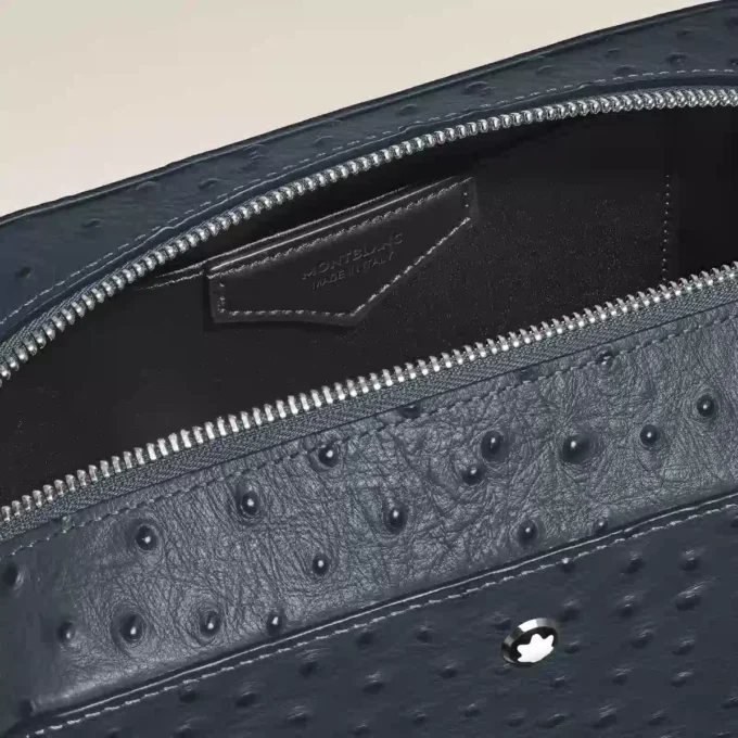 Pungă de toaletă din piele cu imprimeu de struț