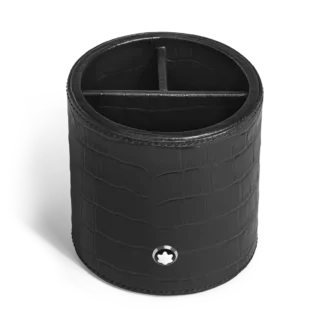 Suport pentru creioane, piele cu imprimeu croco, negru