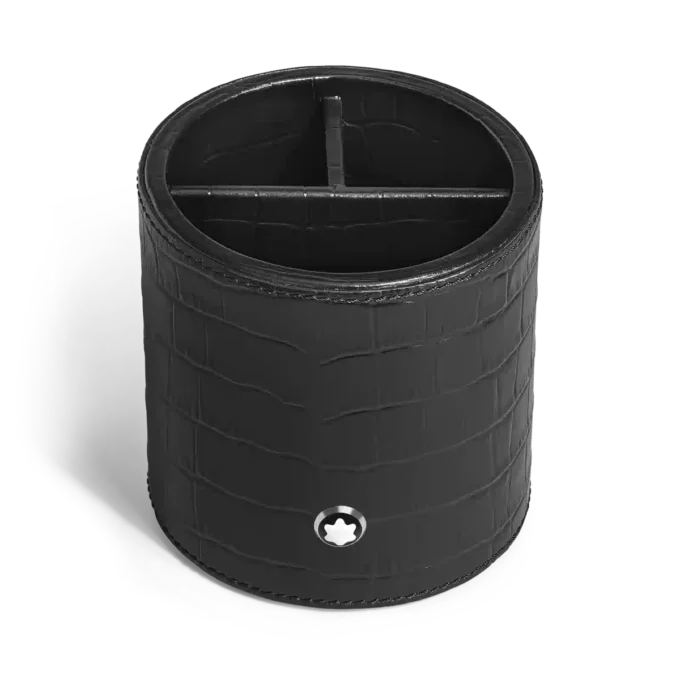 Suport pentru creioane, piele cu imprimeu croco, negru