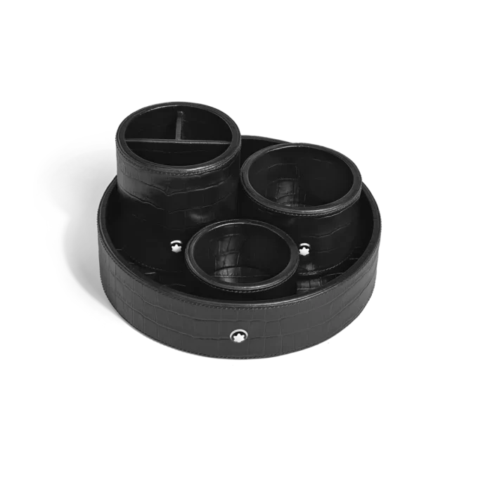 Tavă de birou mare, piele cu imprimeu croco, negru