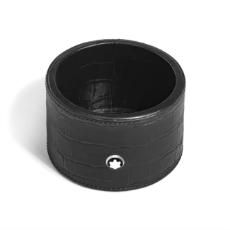 Tavă de birou medie, piele cu imprimeu croco, negru