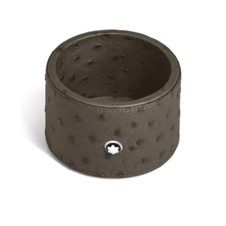 Tavă de birou medie, piele cu imprimeu de struț, kaki