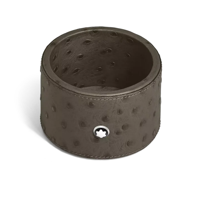 Tavă de birou medie, piele cu imprimeu de struț, kaki