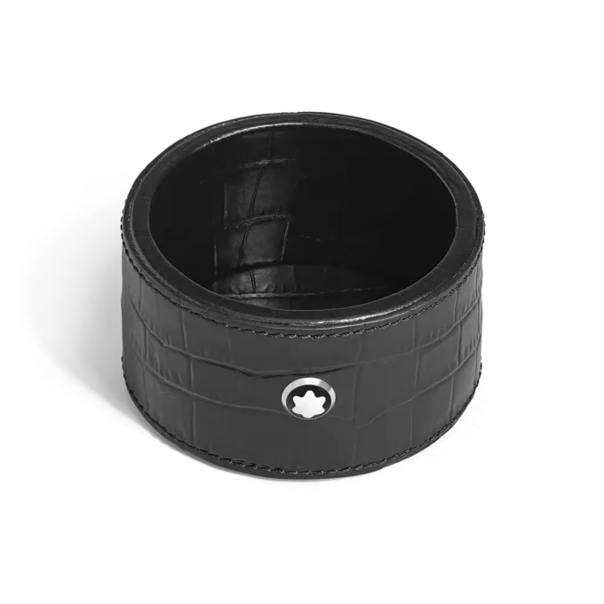 Tavă de birou mică, piele cu imprimeu croco, negru